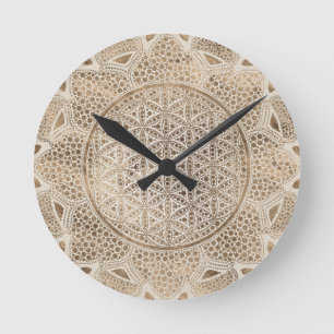 Flower of Life in Lotus Dot Art pastel golds Round Clock
