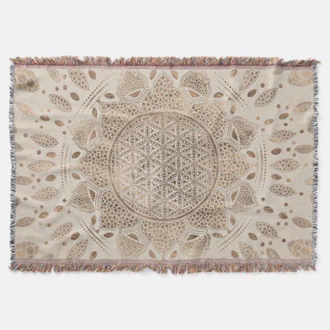 Flower of Life in Lotus Dot Art pastel golds Throw Blanket (Front)