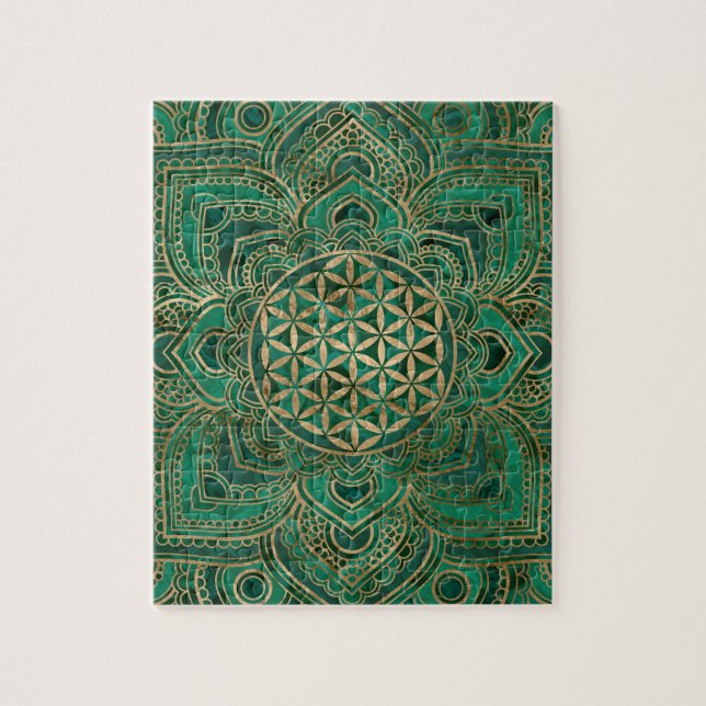 Flower of Life in Lotus - Malachite and gold Jigsaw Puzzle (Vertical)