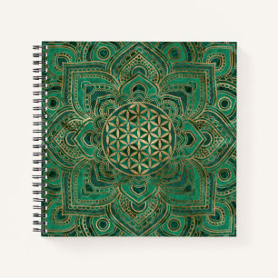 Flower of Life in Lotus - Malachite and gold Notebook