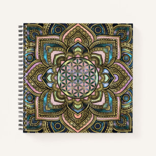 Flower of Life in Lotus - Marble and Gold Notebook