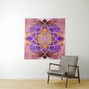 Flower of Life in Lotus - Painted texture Tapestry