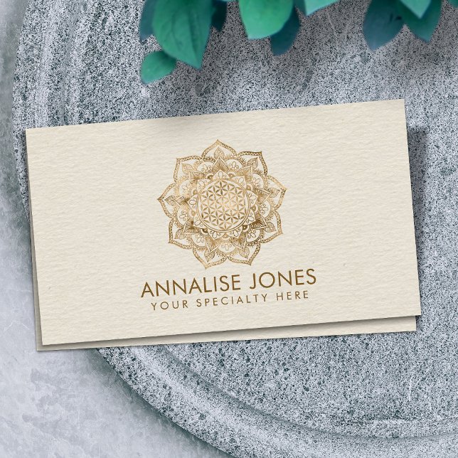 Flower of Life in Lotus - pastel golds and canvas Business Card (Creator Uploaded)