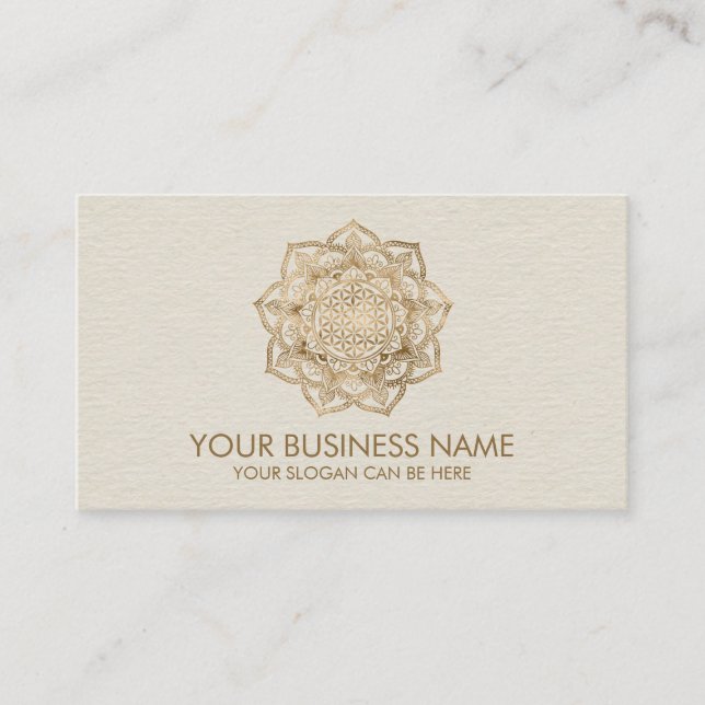 Flower of Life in Lotus - pastel golds and canvas Business Card (Front)