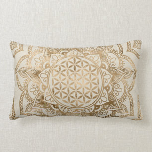 Flower of Life in Lotus - pastel golds and canvas Lumbar Cushion