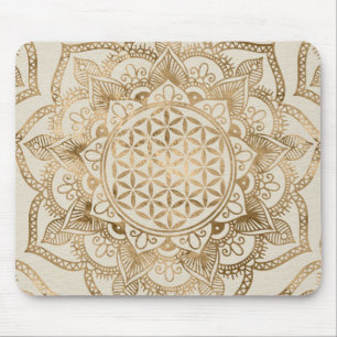 Flower of Life in Lotus - pastel golds and canvas Mouse Pad