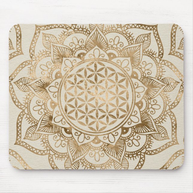 Flower of Life in Lotus - pastel golds and canvas Mouse Pad (Front)