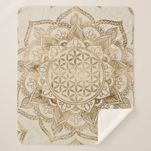 Flower of Life in Lotus - pastel golds and canvas Sherpa Blanket