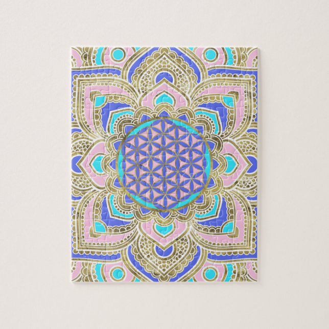 Flower of Life in Lotus Pastels and Gold Jigsaw Puzzle (Vertical)