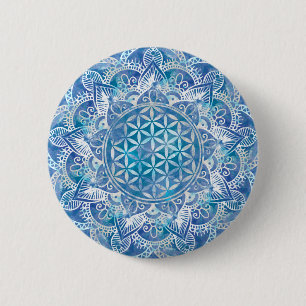 Flower of Life in Lotus - Watercolor Blue 6 Cm Round Badge