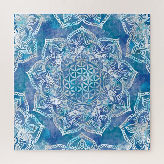 Flower of Life in Lotus - Watercolor Blue Jigsaw Puzzle (Vertical)