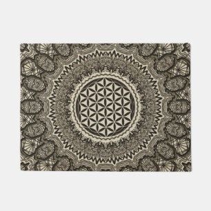 Flower of life in mandala on canvas doormat