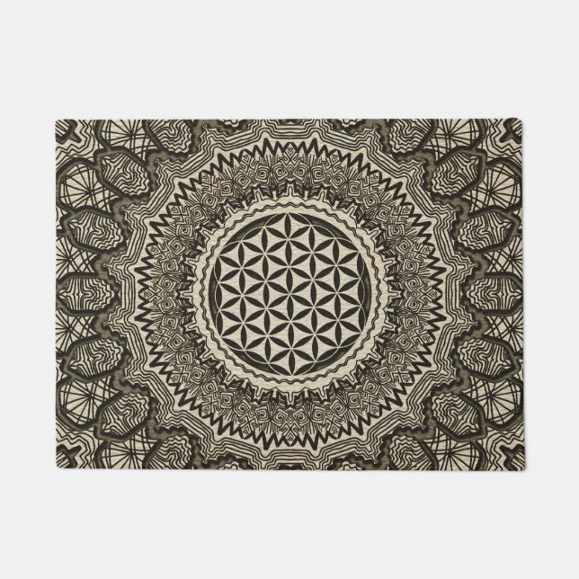 Flower of life in  mandala on canvas doormat (Front)