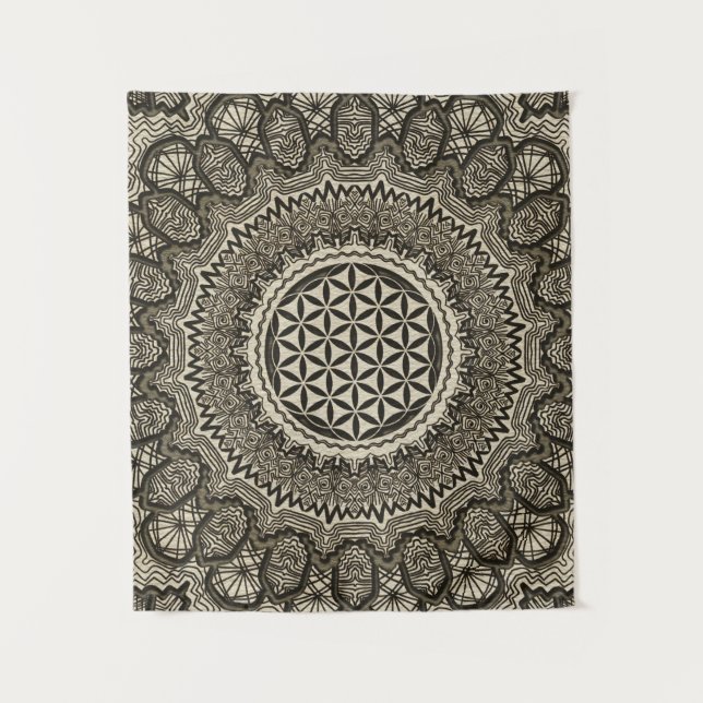 Flower of life in  mandala on canvas tapestry (Front)