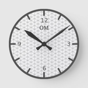 Flower of Life in Silver Grey and White Round Clock