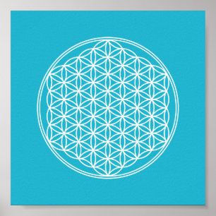 Flower of Life - in white - geometric pattern Poster