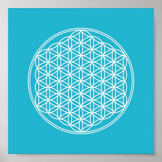 Flower of Life - in white - geometric pattern Poster (Front)