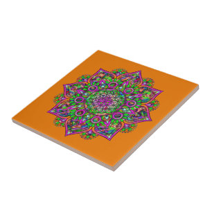 Flower Of Life - Indian Mandala 1 Ceramic Tile