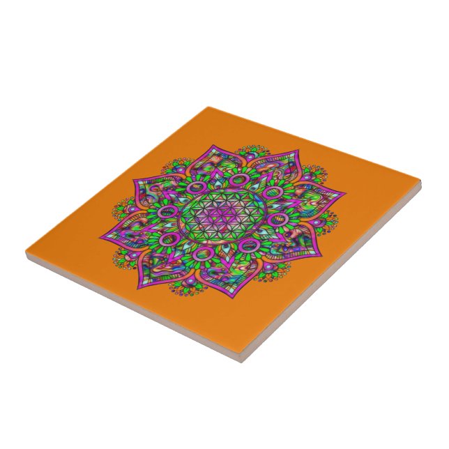 Flower Of Life - Indian Mandala 1 Ceramic Tile (Side)