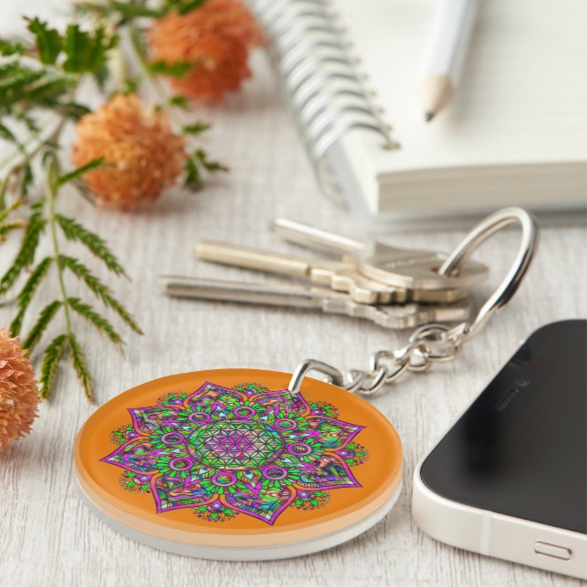 Flower Of Life - Indian Mandala 1 Key Ring (Front Right)