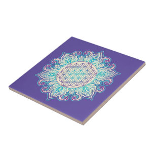Flower Of Life - Indian Mandala 2 Ceramic Tile