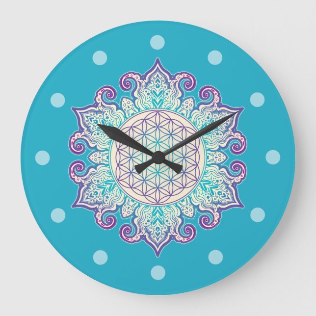 Flower Of Life - Indian Mandala 2 Large Clock (Front)