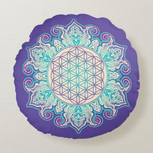 Flower Of Life - Indian Mandala 2 Round Cushion