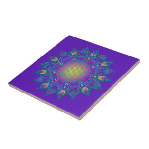Flower Of Life - Indian Mandala 3 Ceramic Tile
