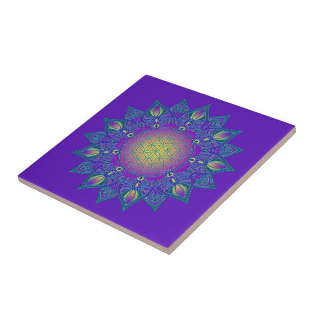 Flower Of Life - Indian Mandala 3 Ceramic Tile (Side)
