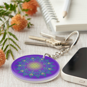 Flower Of Life - Indian Mandala 3 Key Ring