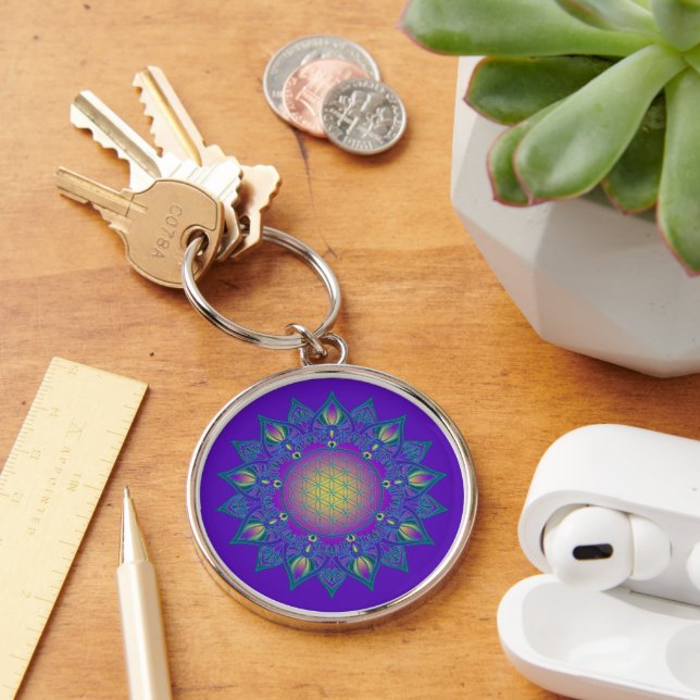 Flower Of Life - Indian Mandala 3 Key Ring (Desk)