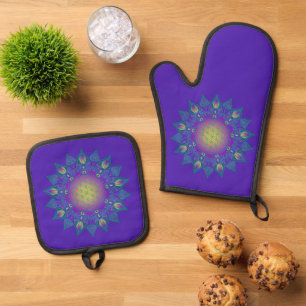 Flower Of Life - Indian Mandala 3 Oven Mitt & Pot Holder Set