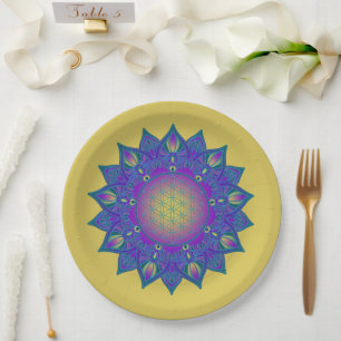 Flower Of Life - Indian Mandala 3 Paper Plate