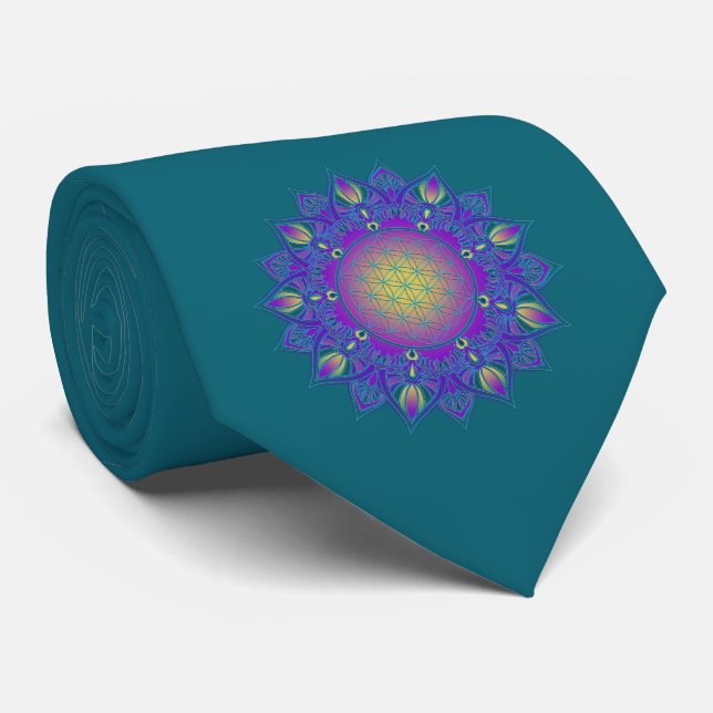 Flower Of Life - Indian Mandala 3 Tie (Rolled)