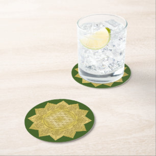Flower Of Life - Indian Mandala 4 Round Paper Coaster