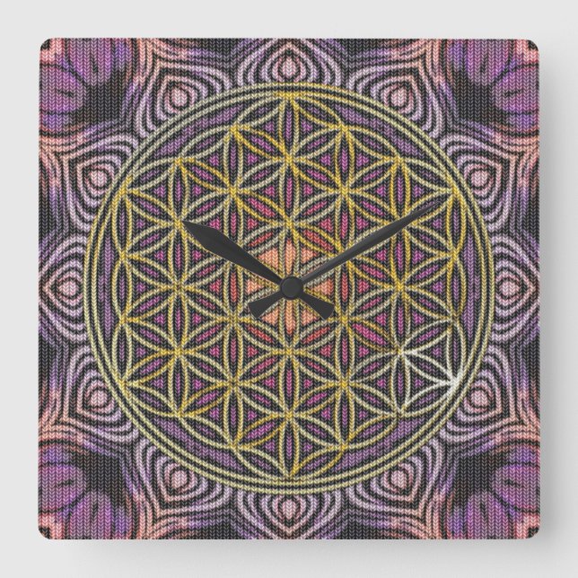 Flower Of Life - knitting seamless pattern V Square Wall Clock (Front)