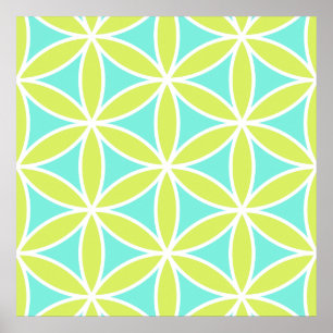 Flower of Life Large Ptn Teal Lime & White Poster