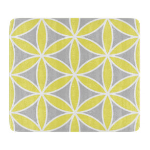 Flower of Life Large Ptn Yellow Gray White Cutting Board