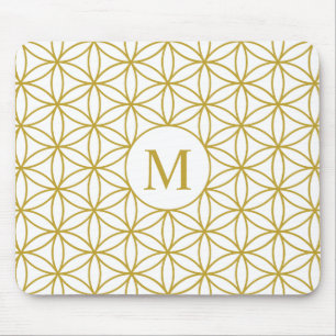 Flower of Life Lg Ptn (Personalised) Gold on White Mouse Pad