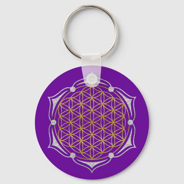 Flower Of Life - Lotus gold silver Key Ring (Front)