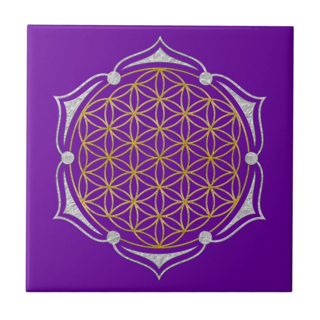Flower Of Life - Lotus gold silver Tile (Front)