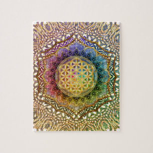 Flower of Life Lotus Om Yoga Meditation Mandala Jigsaw Puzzle