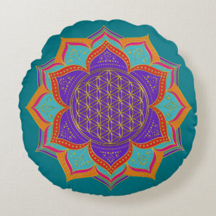 Flower of Life - LOTUS ornaments gold I Round Cushion