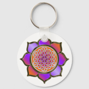 Flower of life Lotus - purple orange / trans. Key Ring