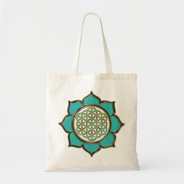 Flower of life Lotus - turquoise Tote Bag (Front)