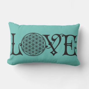 Flower Of Life - LOVE lettering tattoo black Lumbar Cushion