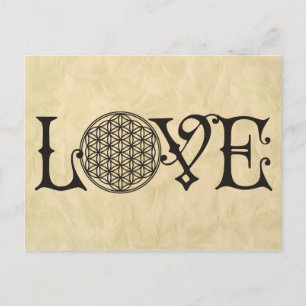 Flower Of Life - LOVE lettering tattoo black Postcard