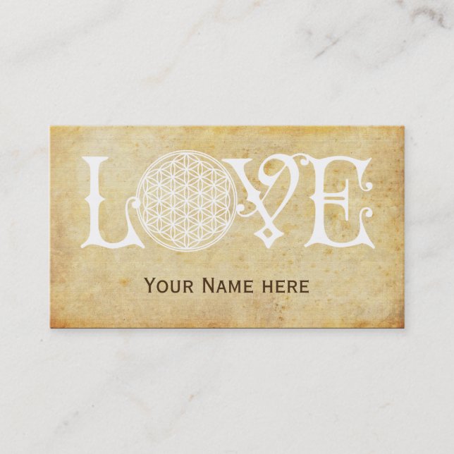 Flower Of Life - LOVE lettering tattoo white Business Card (Front)