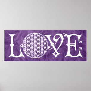 Flower Of Life - LOVE lettering tattoo white Poster