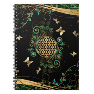 Flower of Life - Malachite Swirl and Butterflies Notebook